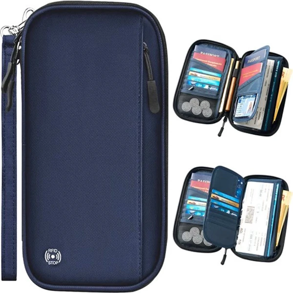 Porta-passaporte, Carteira De Viagem, Organizador Com Zíper E Alça, Azul