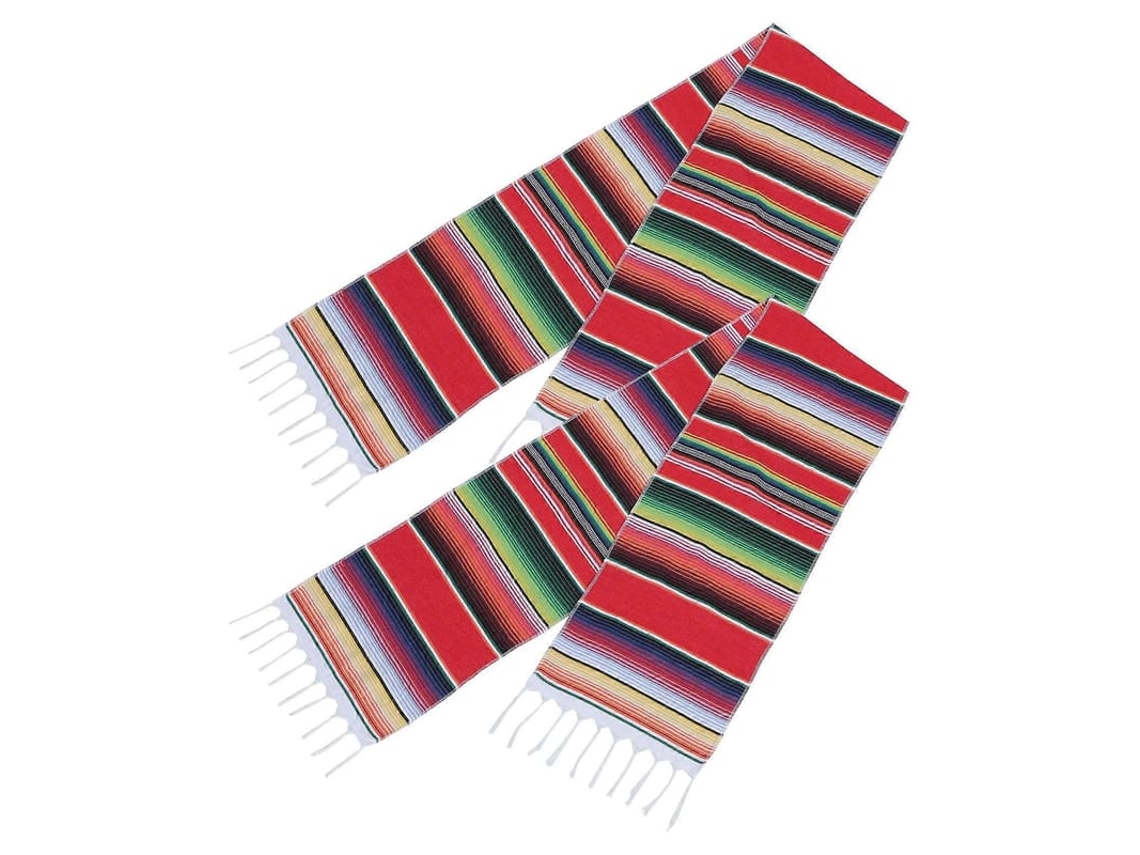 2 Pacote 14 X 84 Polegadas Manta De Algodão Com Franjas Decoração Mexicana Vermelha