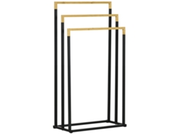 Toalheiro de Pé Aço, Bambu Cor Preto e Natural 45x22,5x86 cm Kleankin