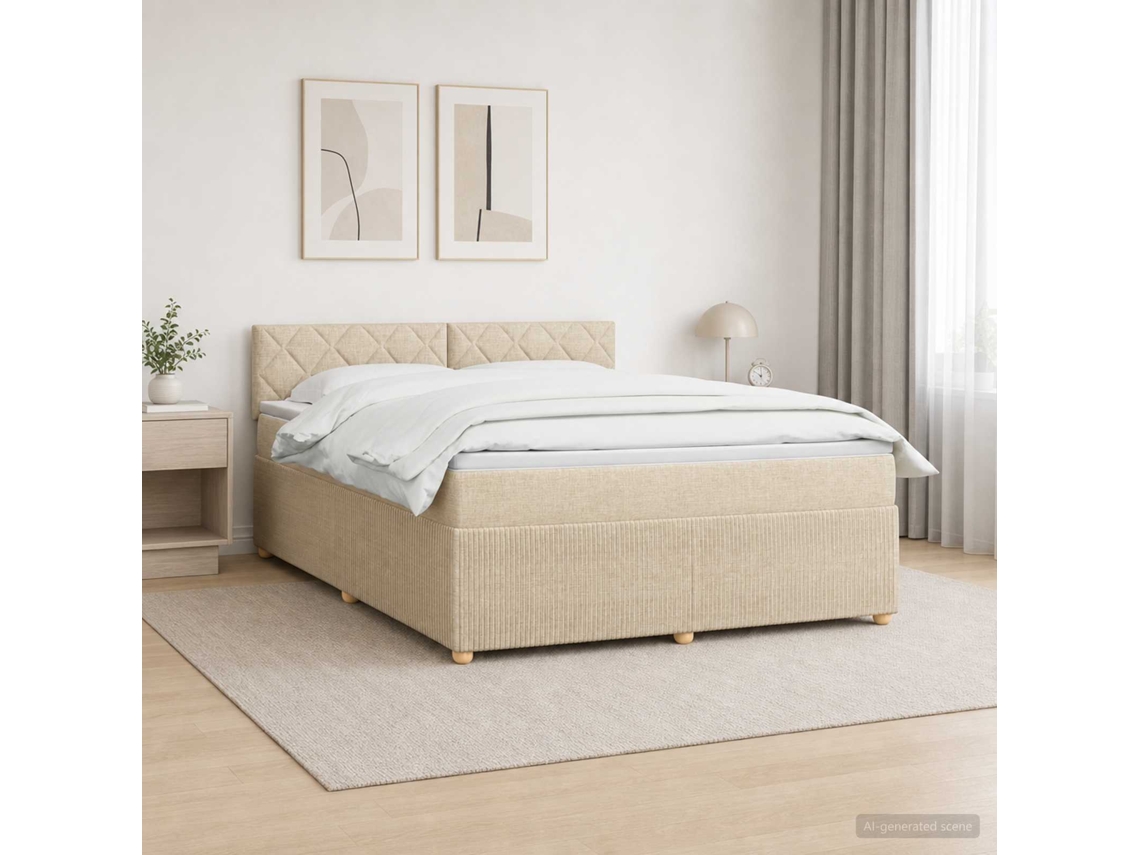 Vidaxl Cama Box Spring Com Colchão Creme 180 X 200 Cm Tecido