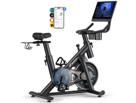 Bicicleta De Exercício Merach, Ecrã Colorido De 15,6 Ajustável, Resistência Magnética, Bluetooth, Assento Ajustável, Capacidade 136 Kg
