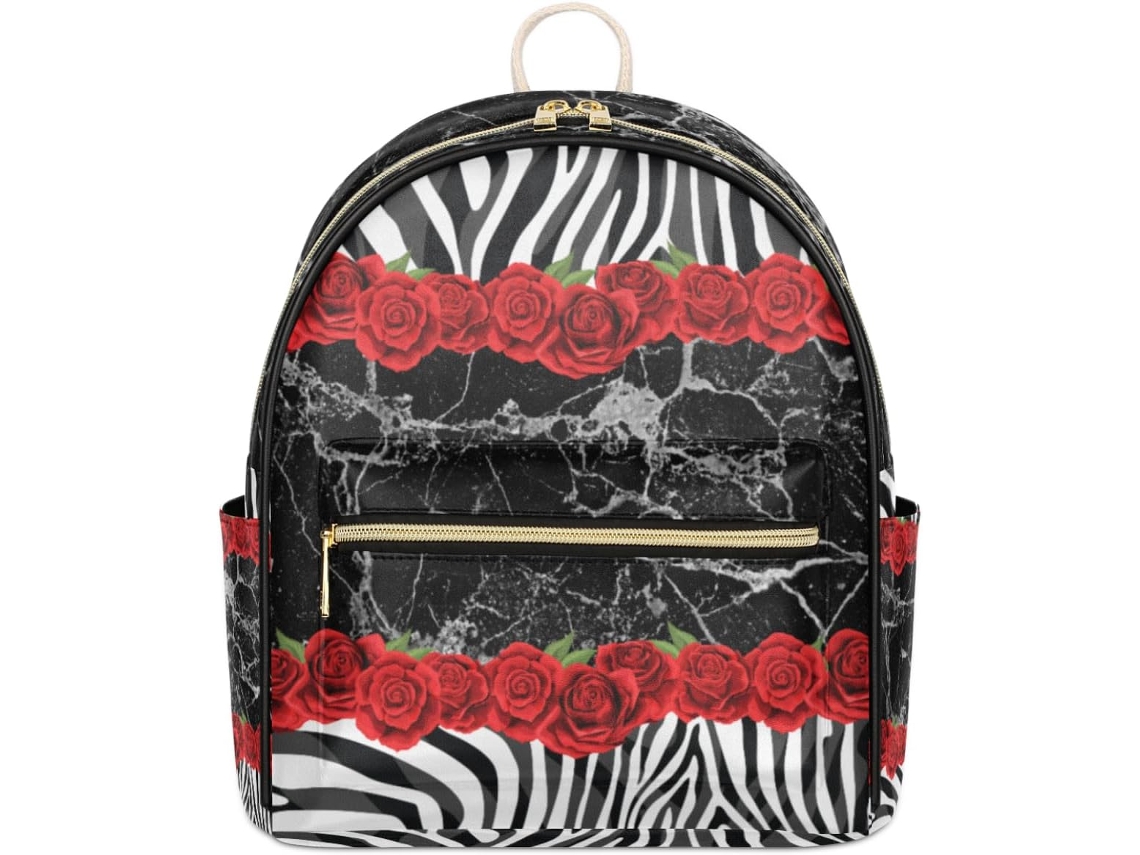 Mochila Tropicallife em Couro com Estampa Zebra Rosa Marmoreado para Menina Estampas Pe Impermeável S/BRAND