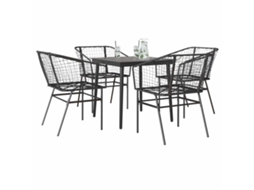 Vidaxl Conjunto De Jantar Jardim 5 Peças Vidro Vime Pe Preto