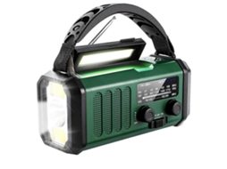 Rádio de manivela AQUAFORGE com energia solar, lanterna, bateria externa 2000mah, preto