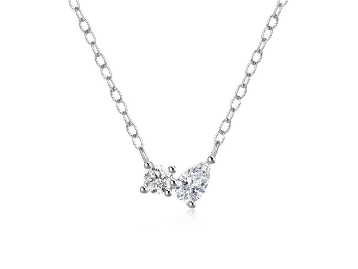 Colar com Pingente de Formato Irregular em Prata S925 Cravejado com Zircônias, Estilo Minimalista Europeu e Americano. MDUG (ouro Branco)