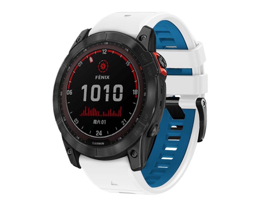 Bracelete Para Garmin (26mm) - Silicone - Fivela De Parafuso - Liberação Rápida - Duas Cores Branco E Azul