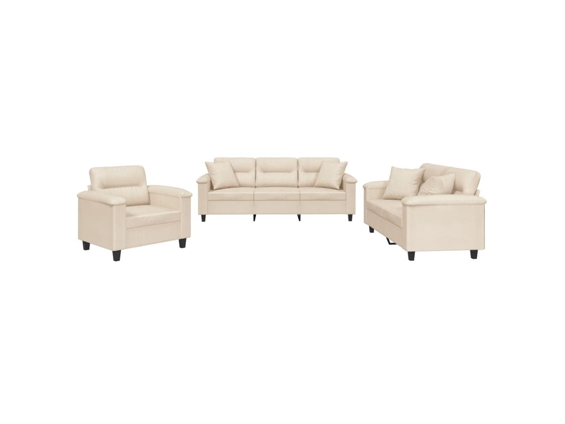 Conjunto De Sofás Vidaxl Bege Microfibra (210 X 77 X 80 Cm)