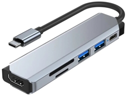 Docking Station 6 Em 1 Com Usb 3.0 Slots De Cartão Sd/tf E Interface Tipo C Para Computadores E Telefones Celulares Compatíveis Cinza Bestvite
