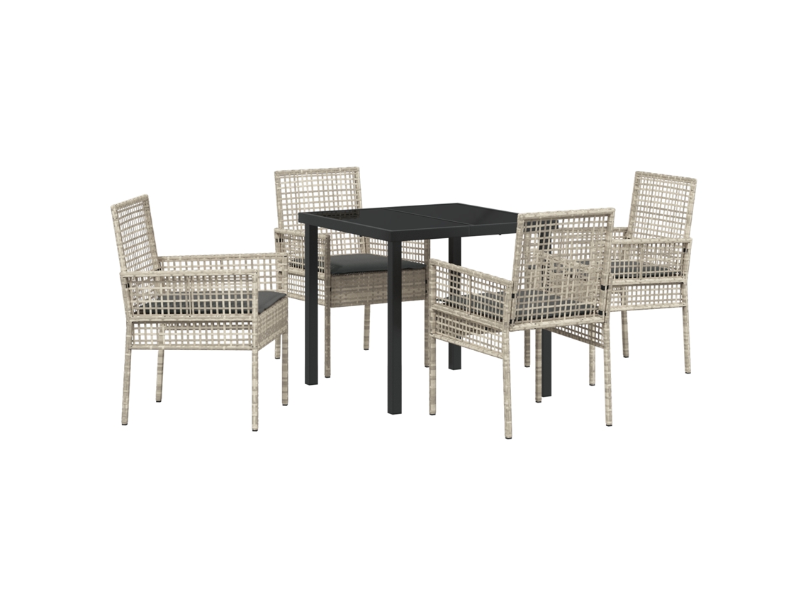 Conjunto 5 De Jantar De Jardim  Vidaxl Com Almofadas Cinza Claro Rattan Sintético