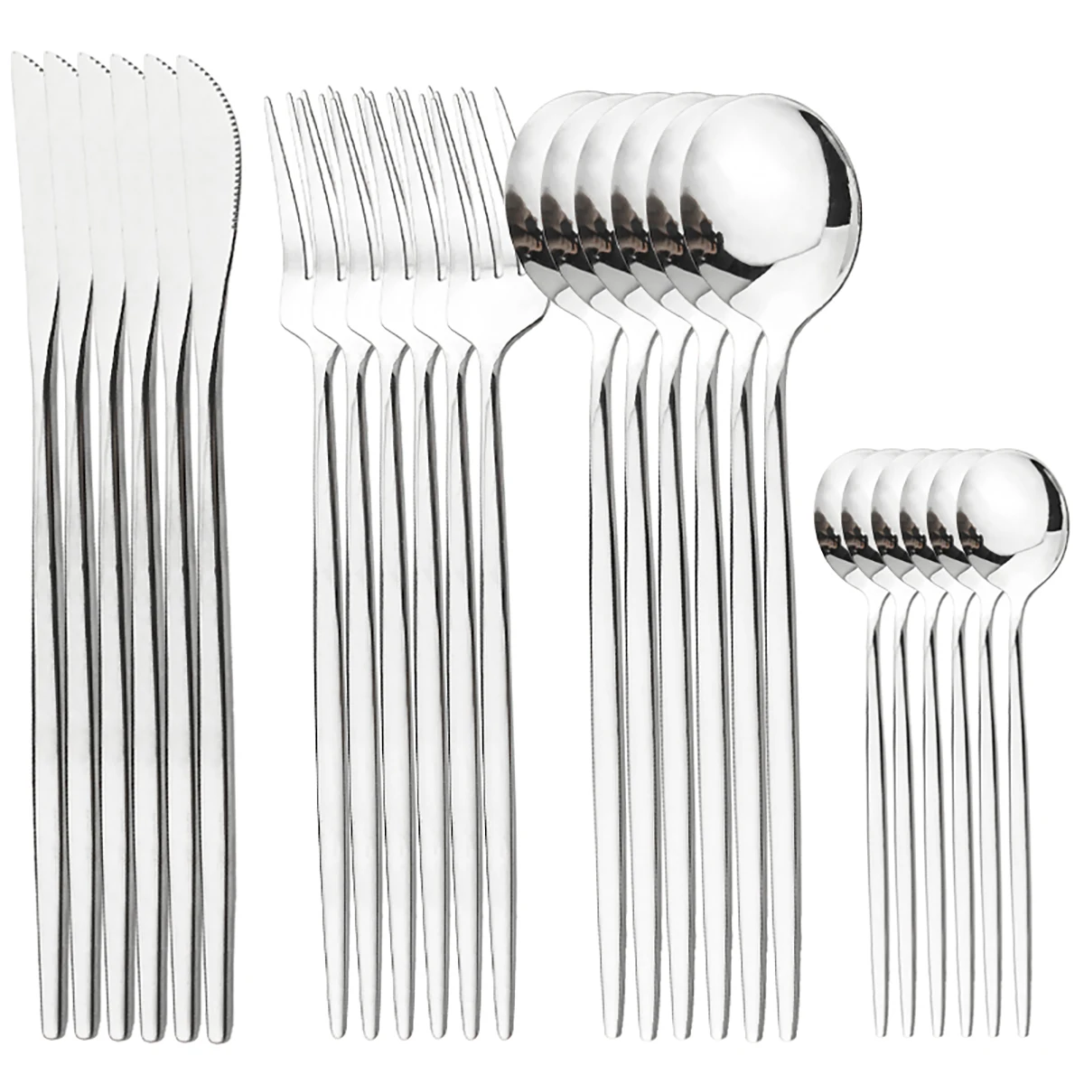 Conjunto de Talheres de Aço Inoxidável com 24 Peças, Próprio para Lava louças. MDUG (prateado)