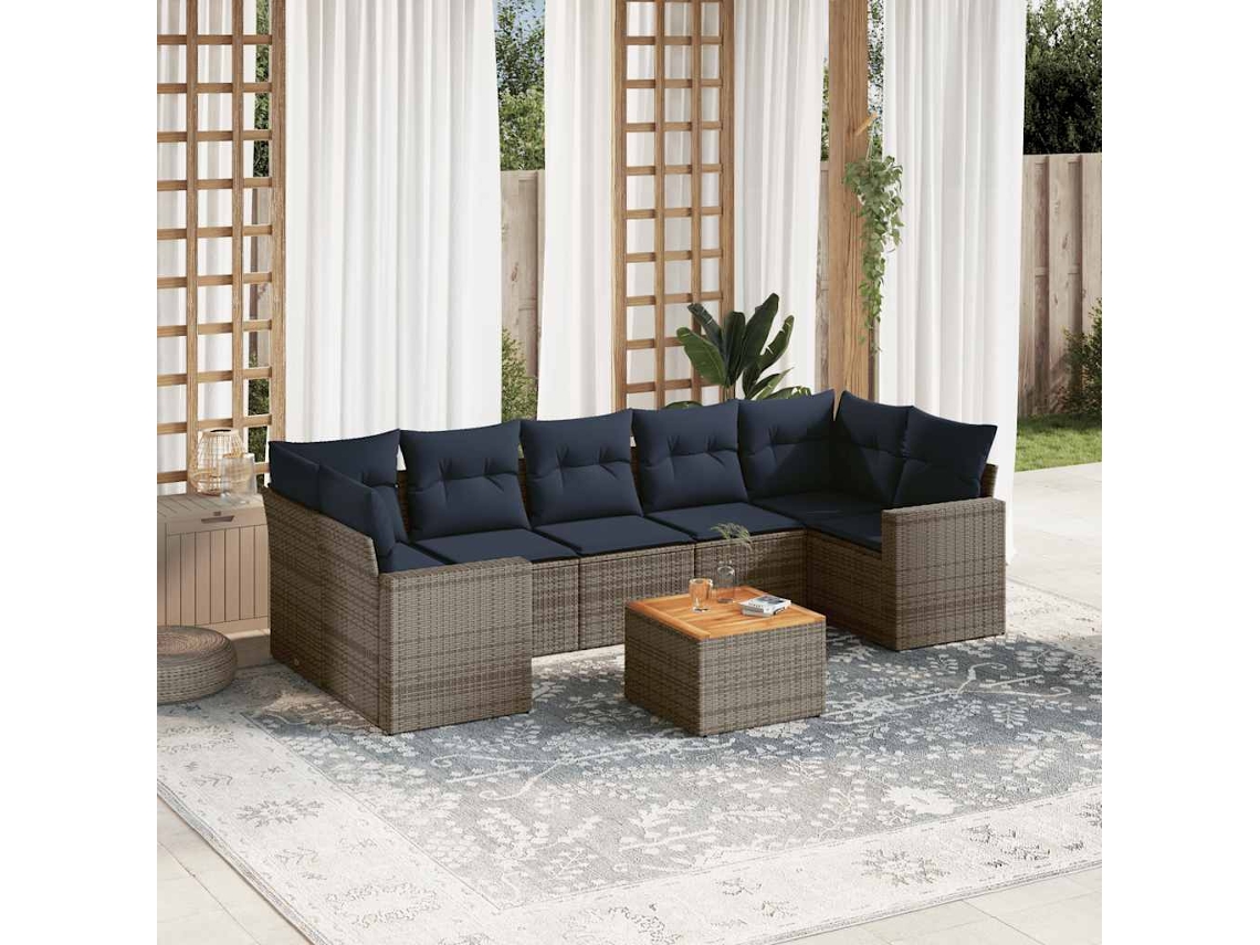 Vidaxl 8 Pcs Conjunto Sofás P/ Jardim C/ Almofadões Vime Pe Cinzento