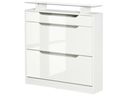 Móvel Sapateiro De 2 Portas Estreito Para 16 Pares De Com Gaveta Prateleira Aberta E Bancada De Vidro Para Corredor Entrada 89x23x96cm Branco