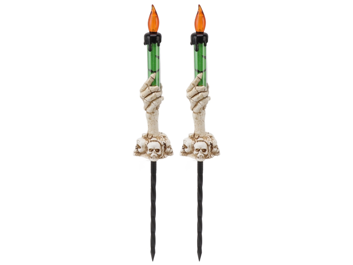 2 Pcs Estacas de Vela Luminosa de Halloween com Mão de Fantasma Caveira Luz Quente Plástico 120mah S/MARCA