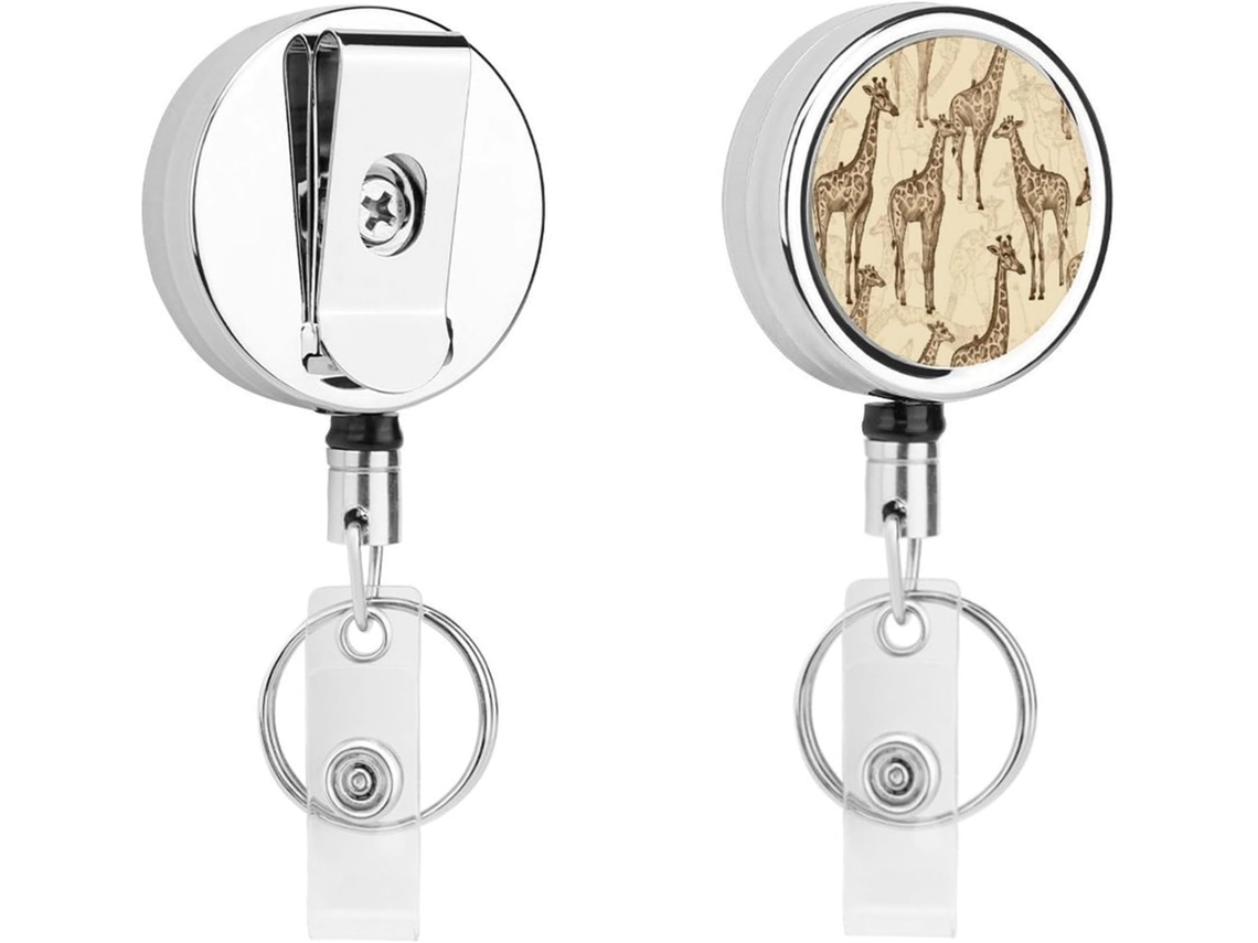 Porta Crachá Retrátil Com Girafa Desenhada À Mão, Moderno E Durável, Em Metal, Com Cordão De Nylon De 68cm, Ideal Para