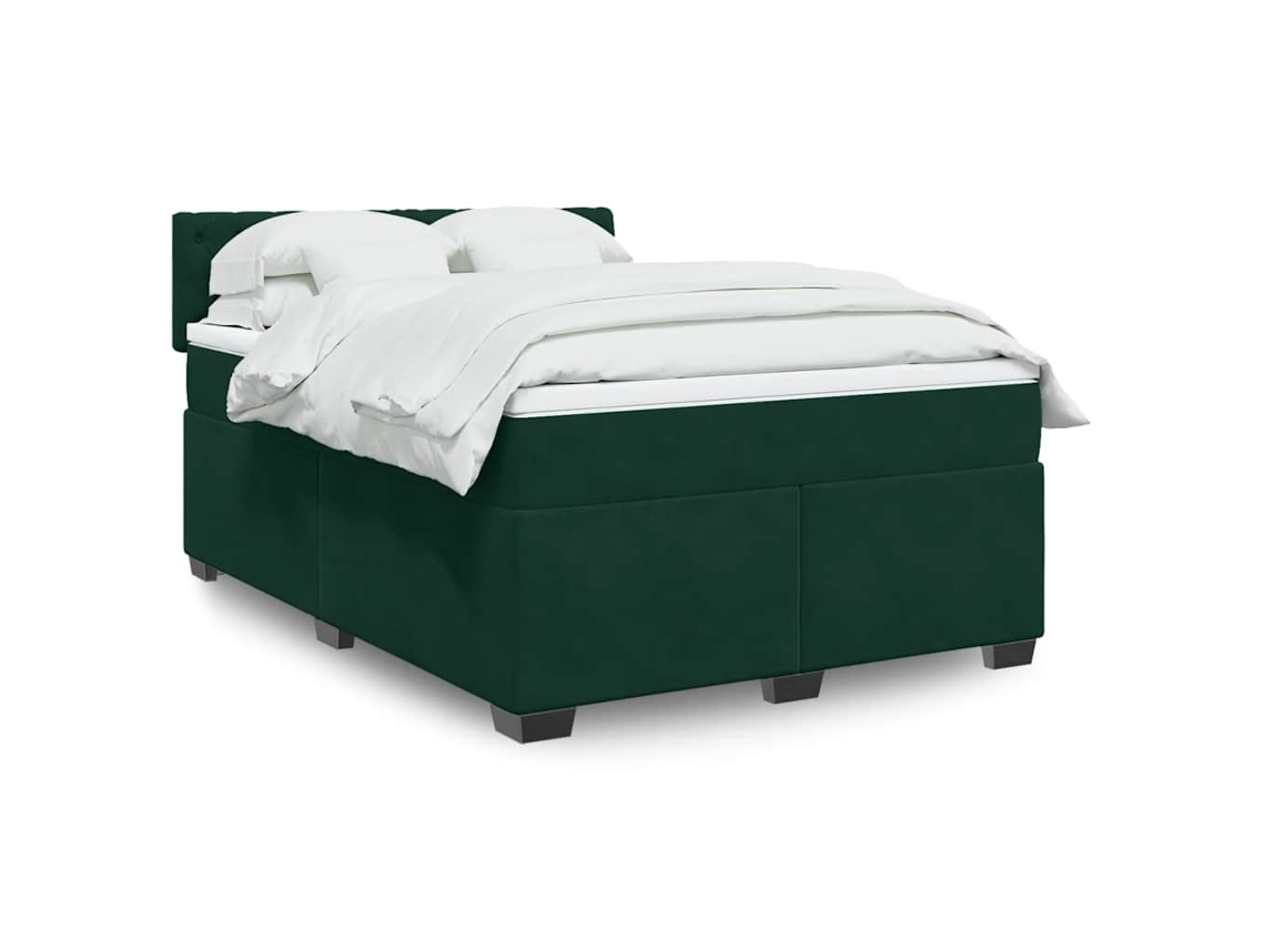 Vidaxl Cama Com Molas/colchão 140x200 Cm Veludo Verde-escuro