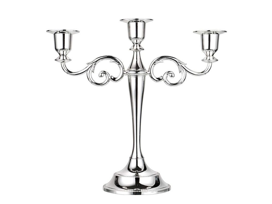 2026 portavelas de Metal de 3 Brazos Plata Estilo Europeo para Bodas Y Cenas Con Velas
