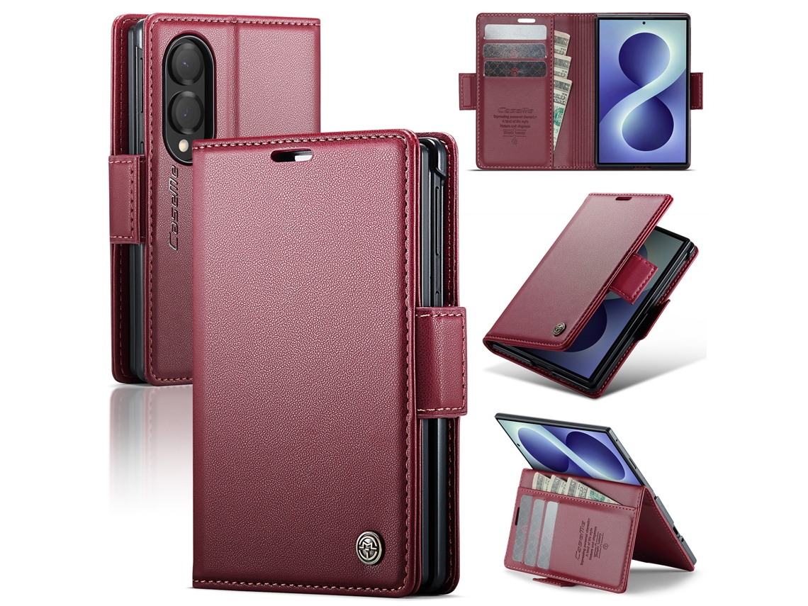 Capa Para Samsung Galaxy Z Fold8 Em Couro Pu Com Compartimento Para Cartão Gertiz (vermelho)
