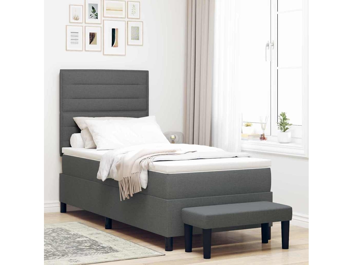 Vidaxl Cama Box Com Cabeceira Cinza Escuro 100 X 200 Cm Tecido