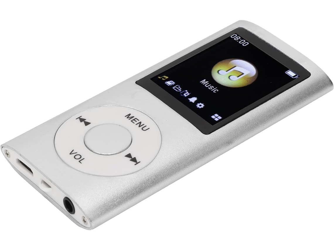Reprodutor de MP3 e MP4, elegante, multifuncional, som sem perdas para música e aprendizado (prateado)