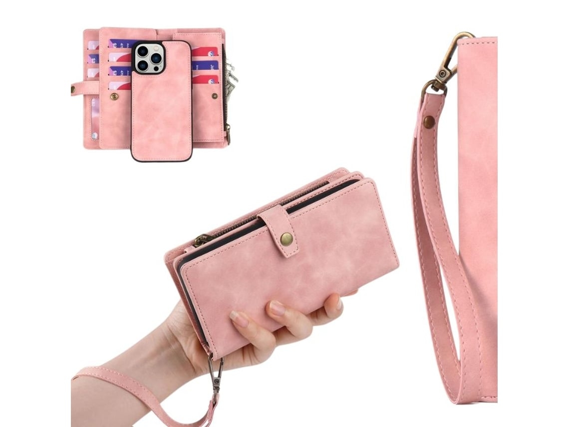 Capa Fólio Livro Fecho Correr para iPhone 14 pro max VEANXIN Rosa