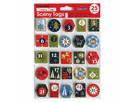 25 adesivos calendário do Advento - Glitter dourado e detalhes em madeira Global Gift