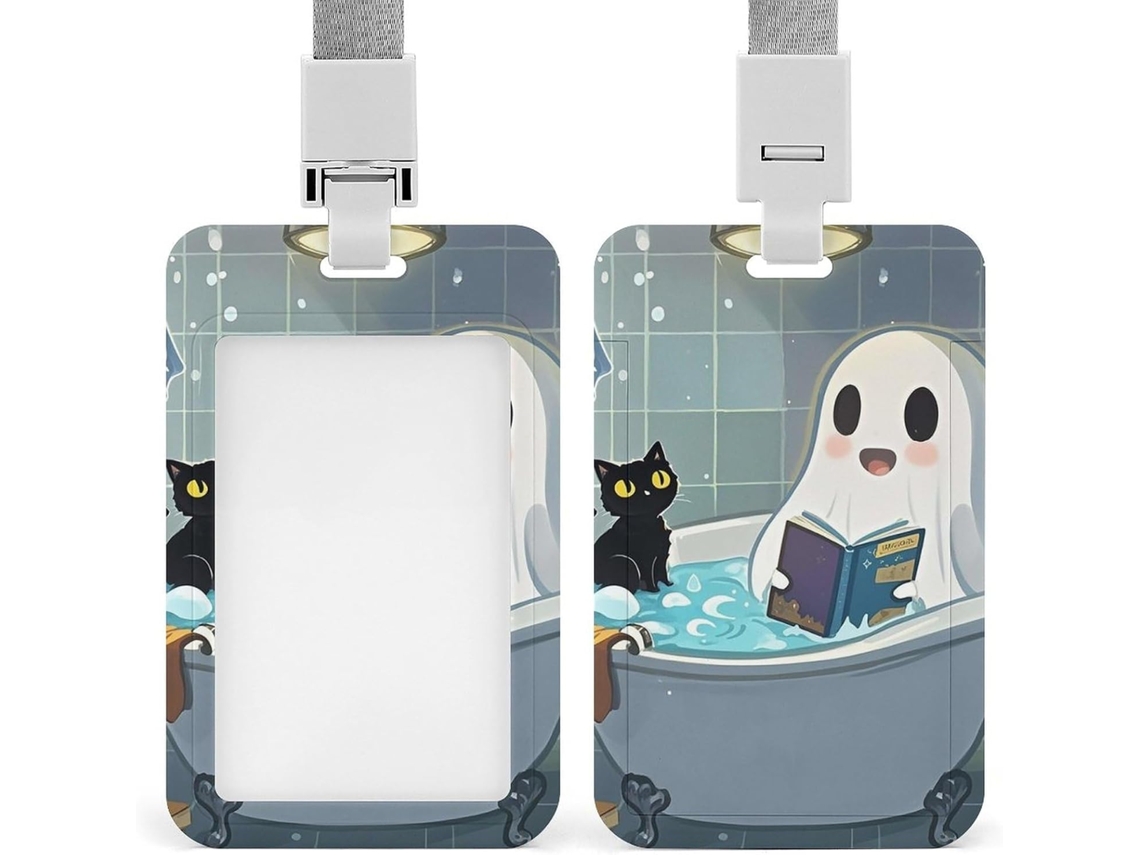 Porta Crachá Com Cordão, Fantasminha Fofo E Gato Preto, Porta Crachá Engraçado Com Nome, Porta Crachá, Estojo
