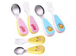 Colheres e Garfos para Bebê com Cabo de Silicone Talheres de Aço Inoxidável NEVEANCE