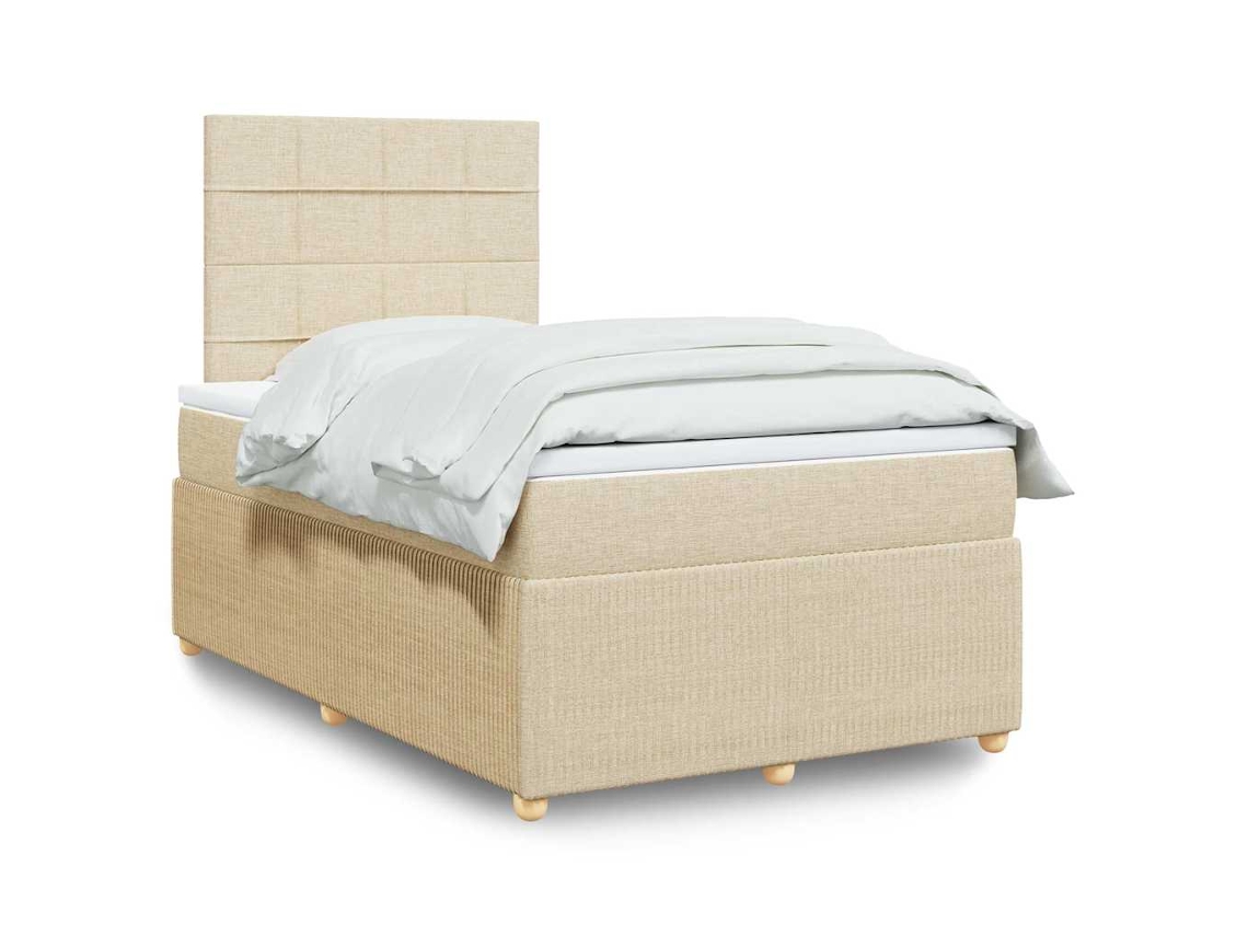 Cama Boxspring Com Colchão 120x190 Cm Tecido Cor Creme