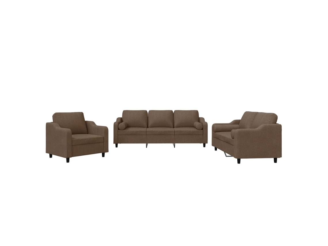 Conjunto 3 de Sofás com Almofadas Vida Xl Tecido Castanho
