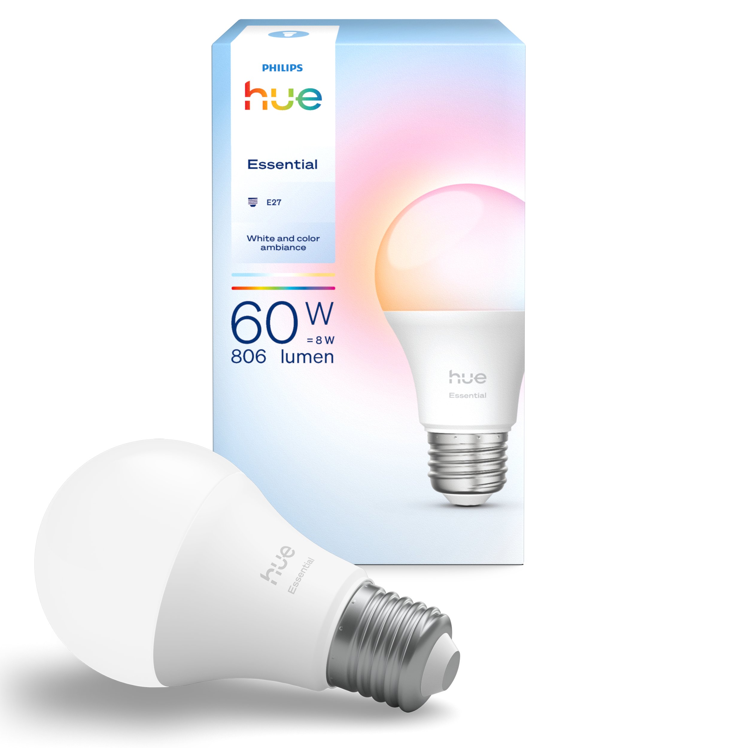 Lâmpada inteligente PHILIPS Hue Essential A60 - E27 (806 lm - 8 W)