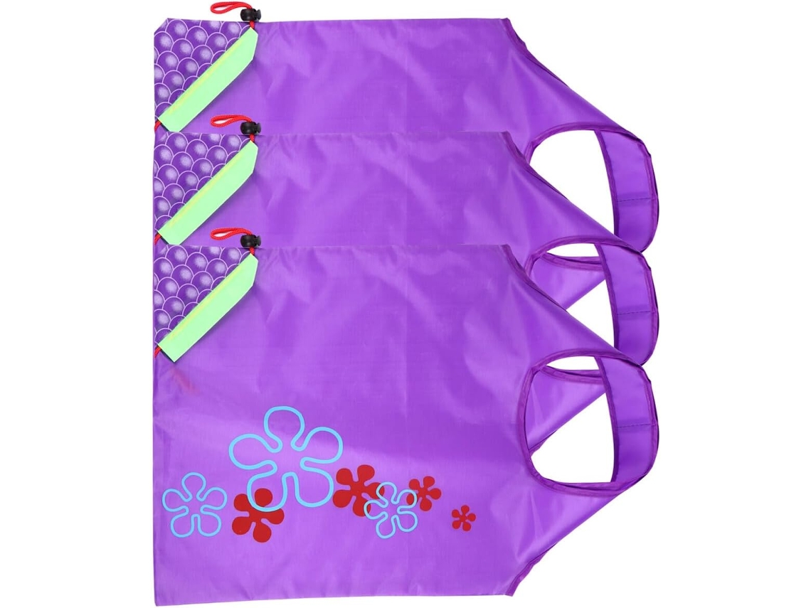 Conjunto de 3 Sacolas Compras Dobráveis e Laváveis em Poliéster, Grande Capacidade, Ecológicas CHABERLU