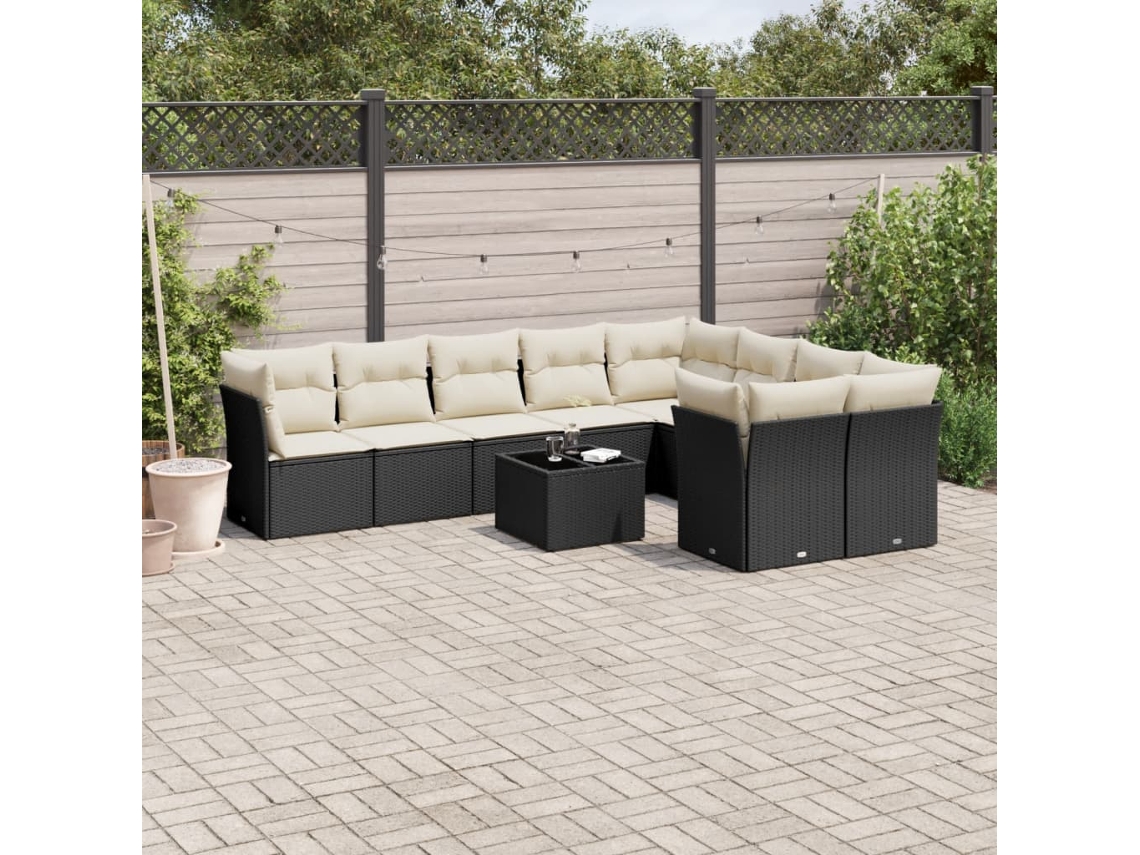 Vidaxl 10 Pcs Conjunto Sofás De Jardim C/ Almofadões Vime Pe Preto