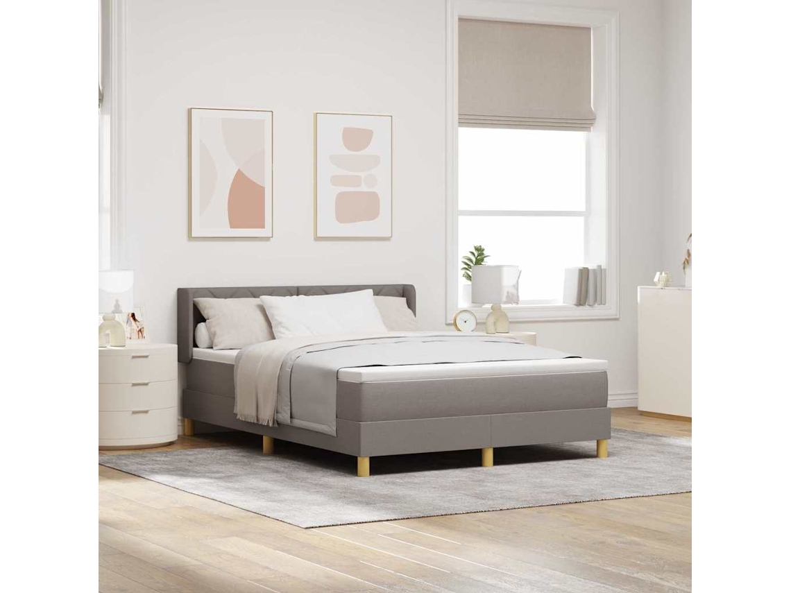 Vidaxl Cama Box Com Cabeceira Cinzento-acastanhado 190 X 140 Cm Tecido