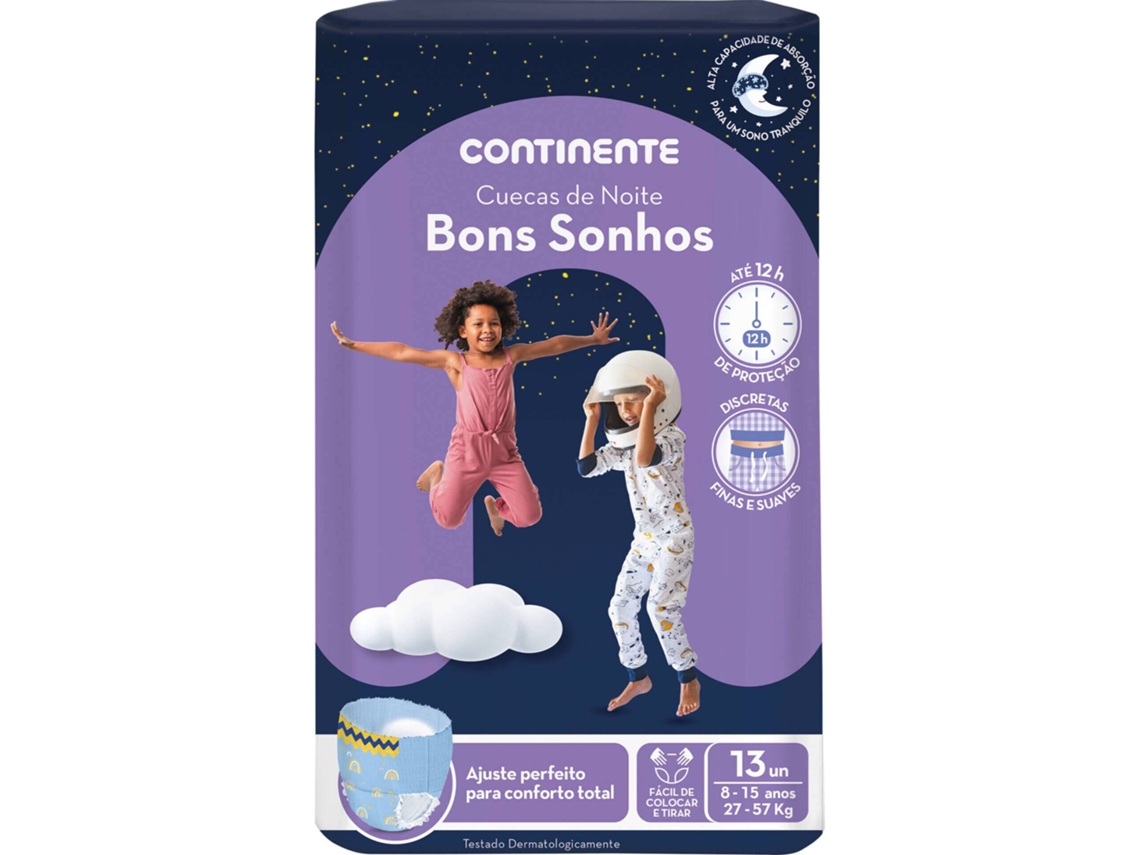 Cuecas Incontinência Noite Bons Sonhos 27-57 Kg 8-15 Anos CONTINENTE emb. 13 un