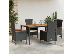 Vidaxl 5 Pcs Conjunto De Jantar P/ Jardim C/ Almofadões Vime Pe Preto