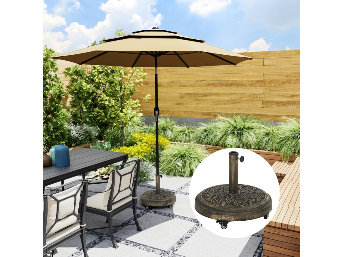 Base para Chapéu de Sol Redonda Supte P/ Sol C/rodas 21 Kg Ø49x42 Cm Bronze