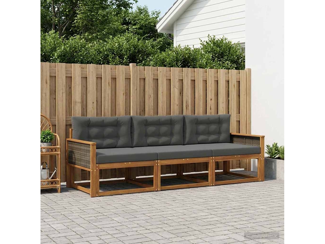 Vidaxl Conjunto De Sofás Para Exterior 3 Pcs Natural E Antracite