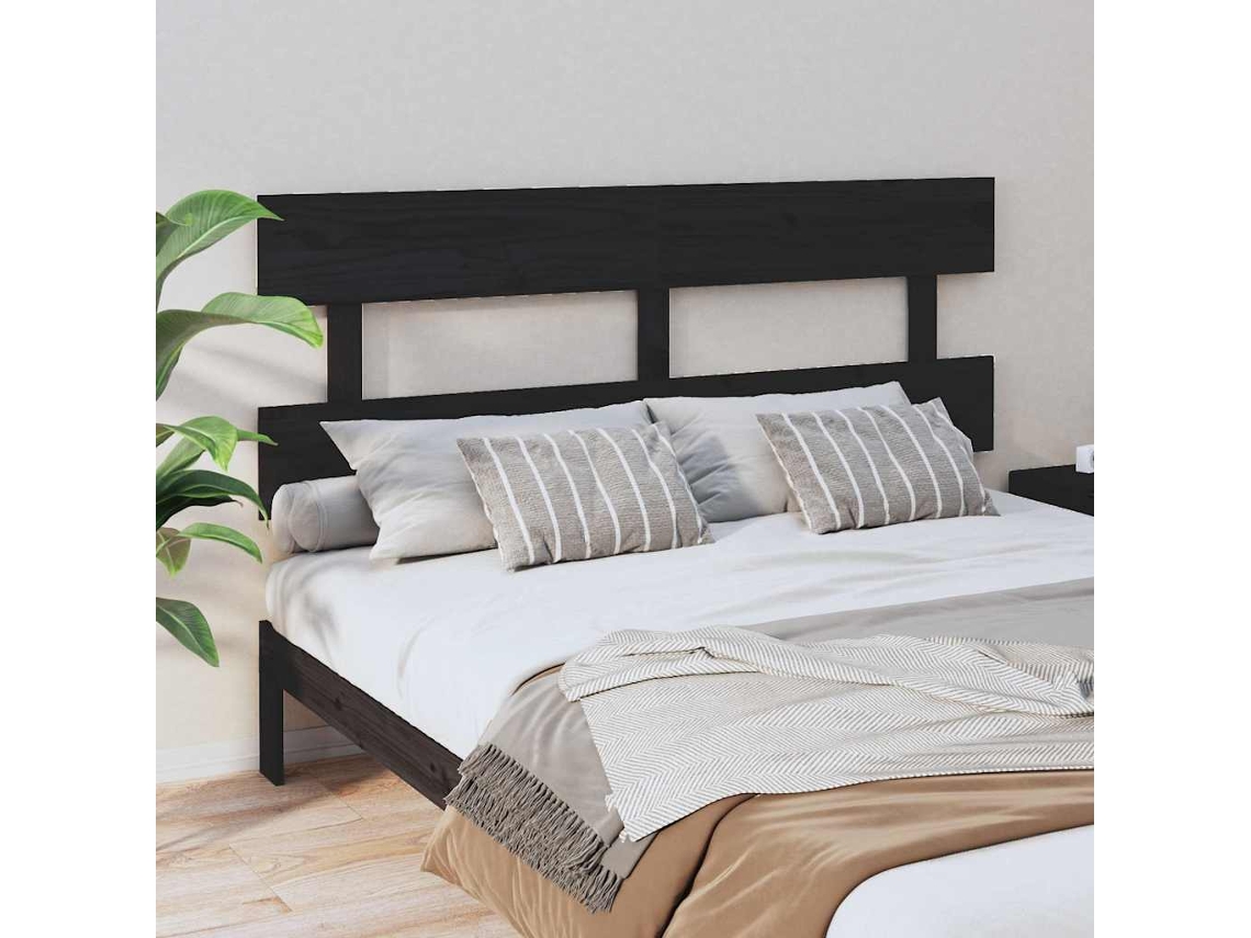 Vidaxl Cabeceira De Cama 164x3x81 Cm Pinho Maciço Preto