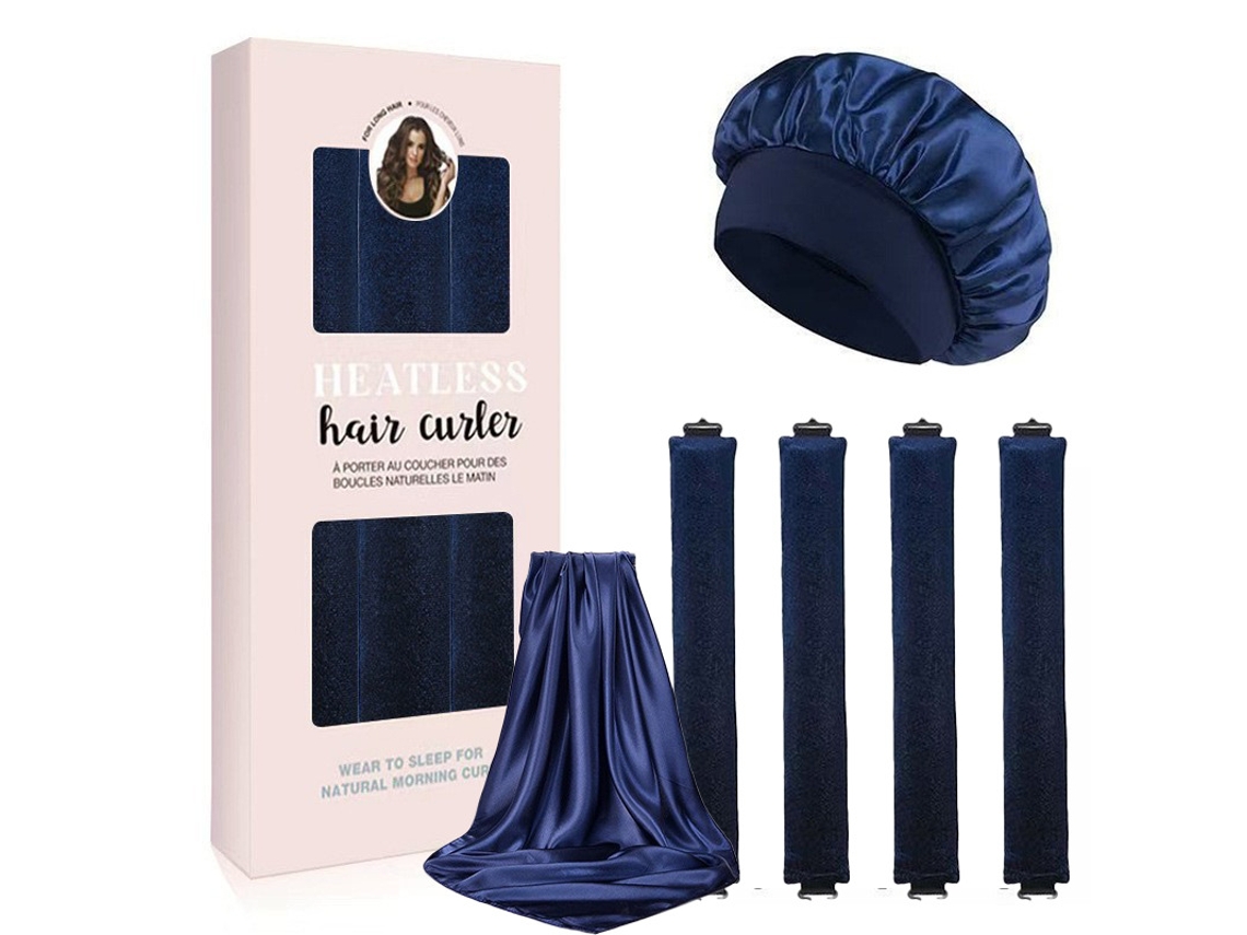 Cachos Sem Calor, Para Todos Os Tipos De Cabelo, Inclui Fita Touca Azul Marinho Hexinyigjly