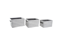 Conjunto de 3 Cestos de Algodão com Riscas Cinzentas, 42x32x25cm ALEXANDRA HOUSE LIVING