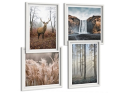 Conjunto De Pinturas Paisagens Florestais, Natureza Selvagem Moldura Branca Imagens Para Um Quarto Infantil Espelharte (conjunto De 4 Imagens)