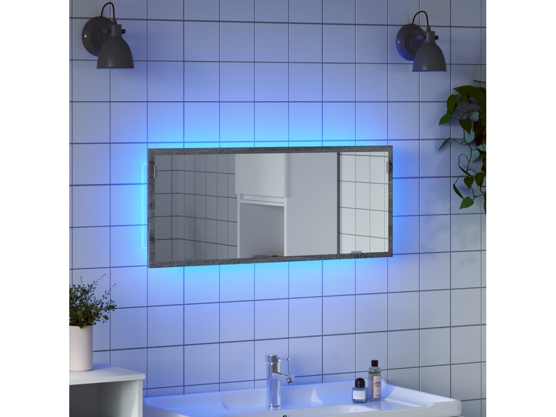 Vidaxl Espelho De Casa De Banho C/ Led Deriv. Madeira Cinzento Sonoma