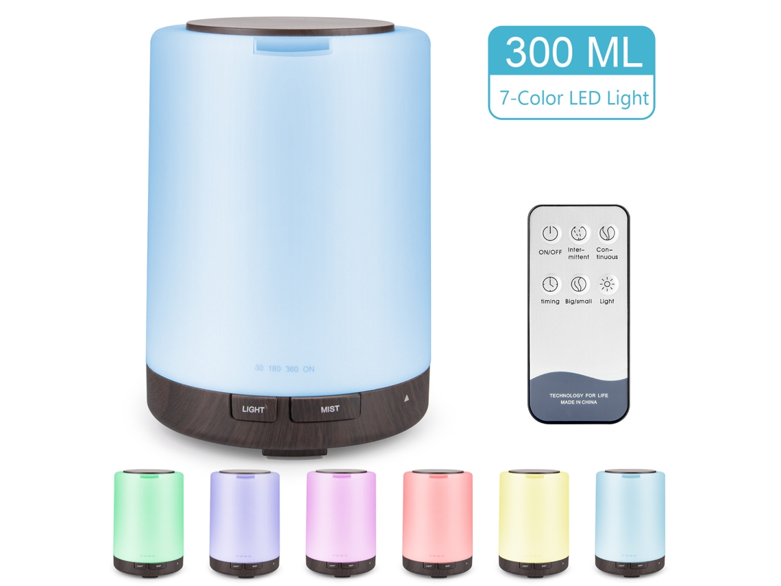 Humidificador 300 Ml Difusor de Óleo Essencial de Aroma 7 Cores Marrom Escuro