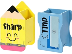 Porta Lápis Escolar, Conjunto De 2 Peças, Organizador Multifuncional De Madeira Charmoso