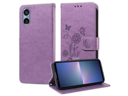 Capa De Couro Para Celular Com Flores De Borboleta Em Relevo