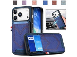 Capa Para Iphone 17 Pro - Textura Jeans Com Compartimentos Para Cartões