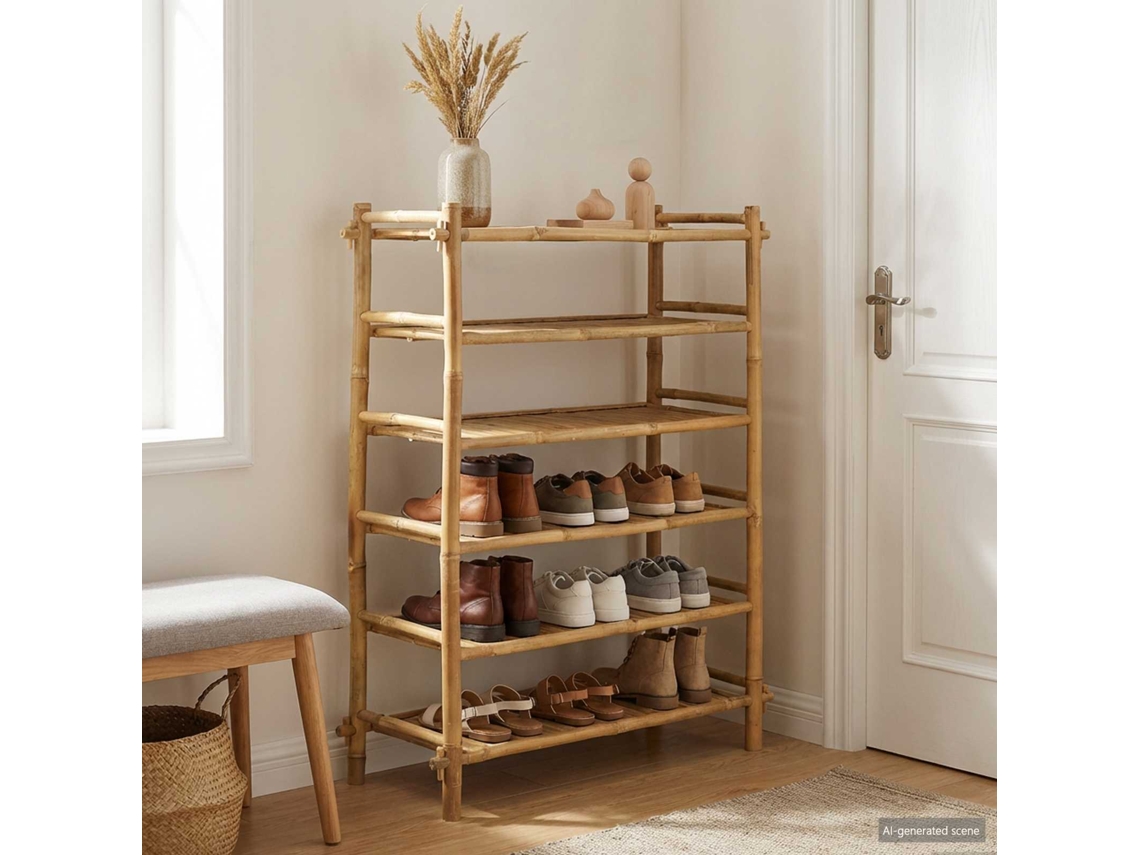 Vidaxl Rack De Sapatos Com Prateleira Natural 6 Camadas Bambu