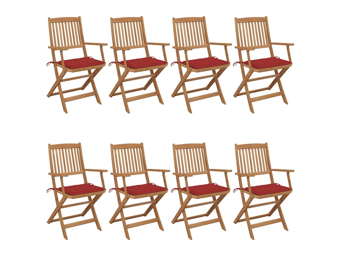 Cadeiras Dobráveis De Jardim 8 Pcs C/ Almofadões Acácia Maciça Dkd Home Decor