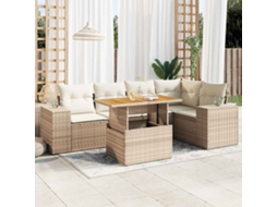 Vidaxl 6 Pcs Conjunto De Sofás P/ Jardim Com Almofadões Vime Pe Bege