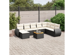Vidaxl 9 Pcs Conjunto De Sofás P/ Jardim C/ Almofadões Vime Pe Preto